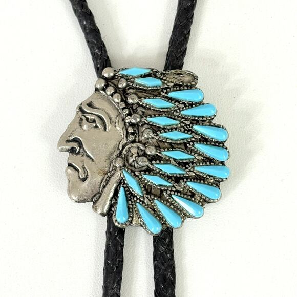 Men's Vintage Native American Indian Chief Bolo Tie Western Southwestern - Picture 1 of 6